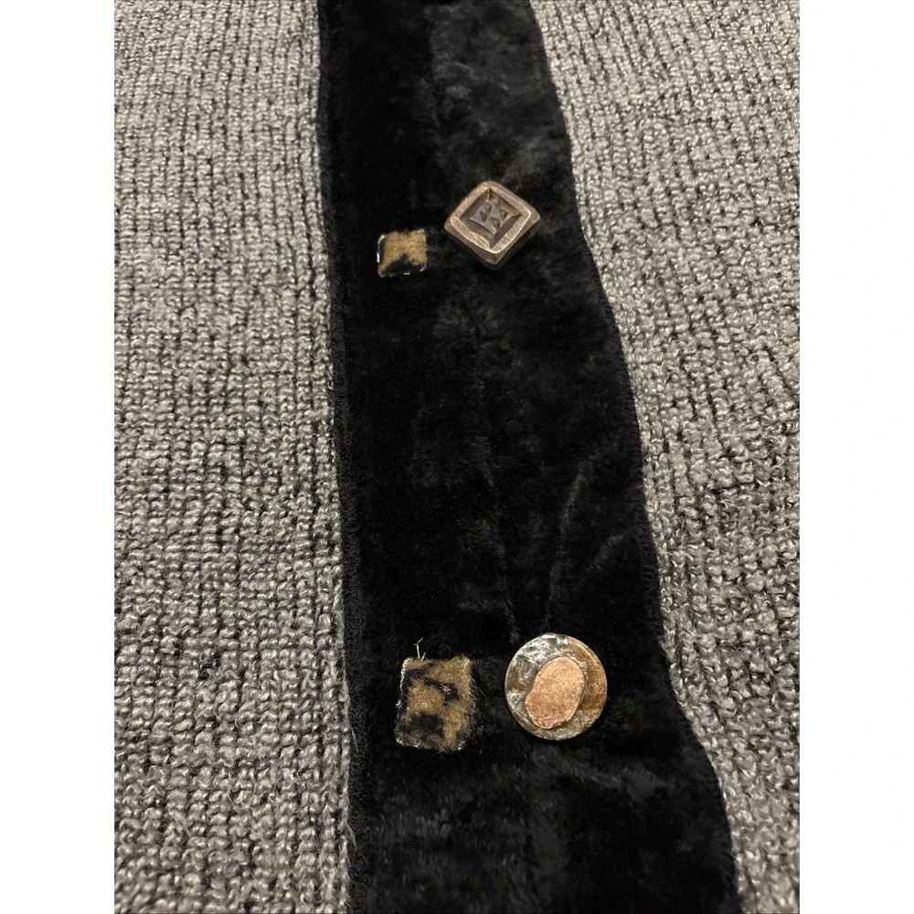 LEE ANDERSEN Wearable Art to Wear Cardigan Sweater Cool Buttons And Fur Rare